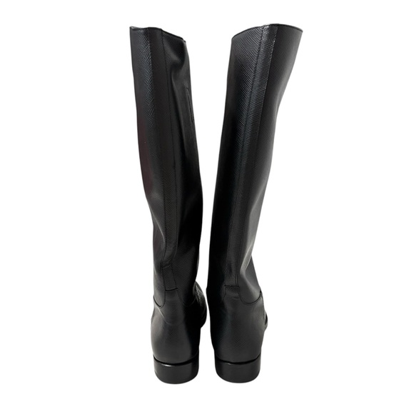 Prada Black Leather Pull On Riding Boots Size 38.5 Designer Preppy Equestrian - Picture 8 of 10